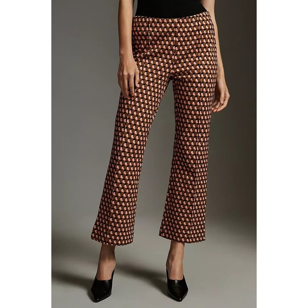 Maeve Anthropologie The Margot Kick Flare Pants Geometric Print Brown Pink XS